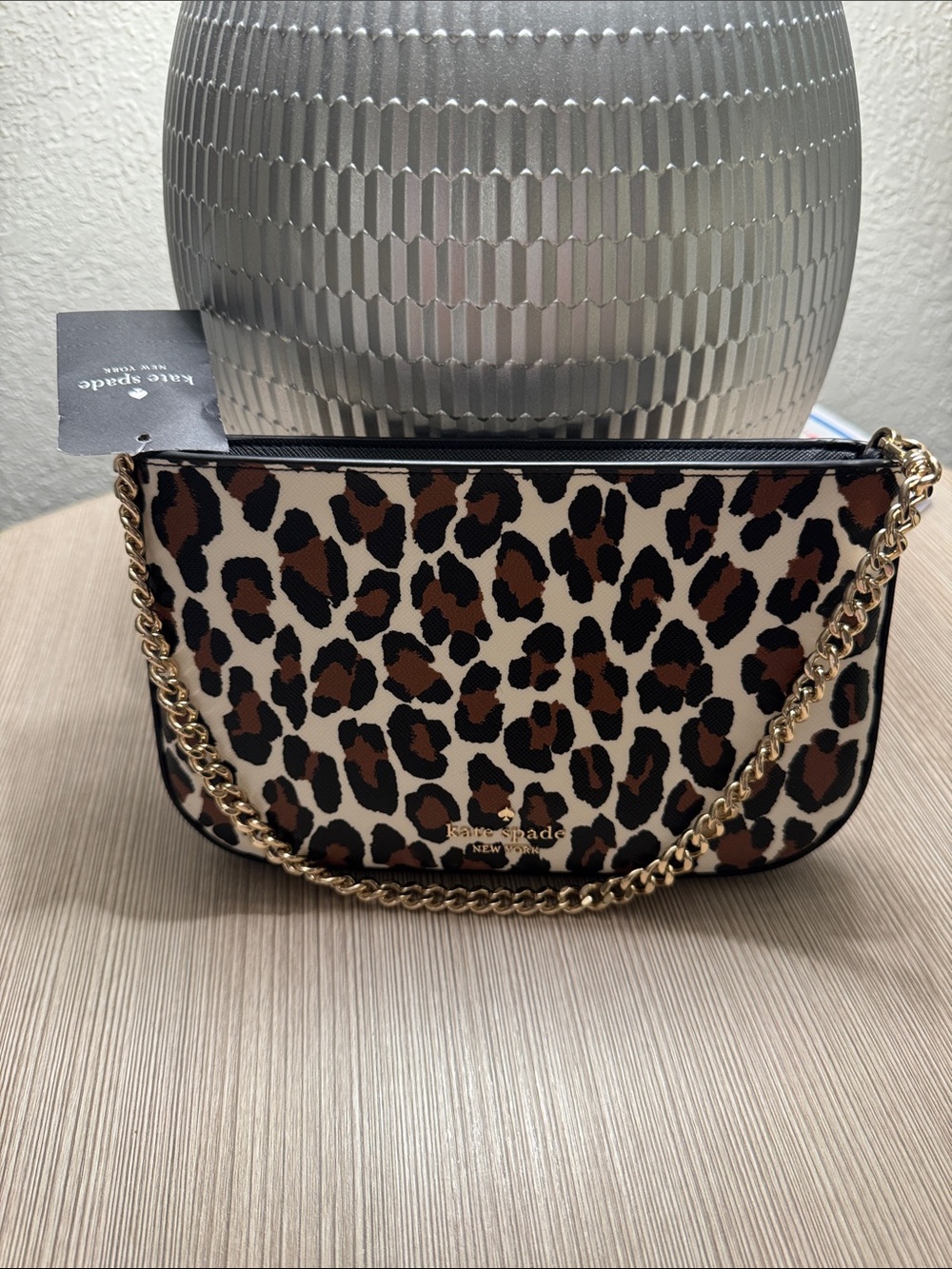 Kate spade spotted leopard pochette chain shoulder bag purse NWT